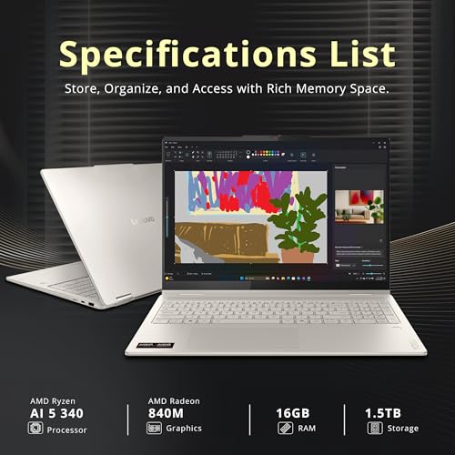 Image of Lenovo Yoga 7 2-in-1 Copilot+ Laptop, 16 inch WUXGA Touchscreen, AMD Ryzen AI 5 340, 16GB LPDDR5X, 1.5TB(512GB SSD+1TB Docking Station), Fingerprint, Backlit Keyboard,FHD Webcam, Win 11, Seashell