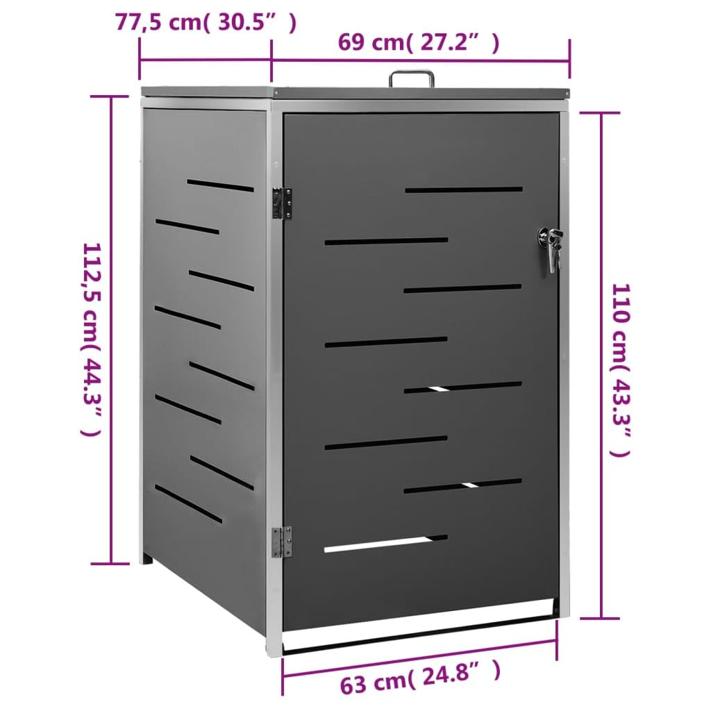 vidaXL Abri pour Trois Poubelles, Cache-Poubelle avec Couvercle, Boîte de Rangement à Poubelles Jardin Extérieur, 207x77,5x112,5 cm Acier Galvanisé