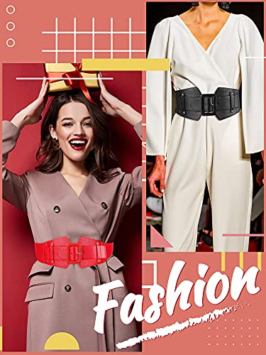 SATINIOR 5 Pieces Wide Belts for Women Dresses Wide Cinch Vintage Black Fashion Thick Stretch Leather Stretch Belts Elastic Dress Waistband Women Girls Black, Camel, Blue, Beige, Red, General Size2