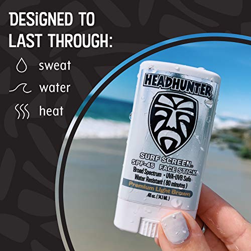 Headhunter Sunscreen Face Stick Spf 45, Waterproof Surf Sunblock For Waterman, Water-Resistant Facial Sunscreen For Ultra-Sport Protection And Solar Defense (80 Min), Tinted Light Brown (1 Pack) #TOP2