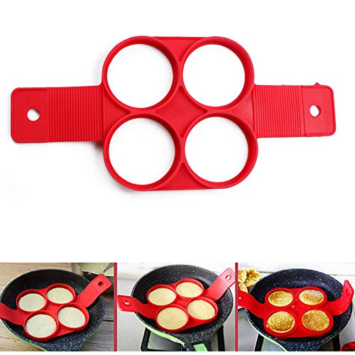 Moule rond à pancakes à 4 trous - En silicone anti-adhésif - Pour omelette et œuf