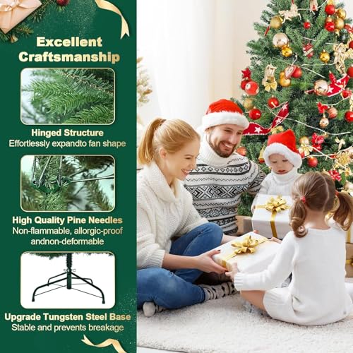 Árbol de Navidad artificial de abeto de 6 pies sin caída de hojas con base estable 3