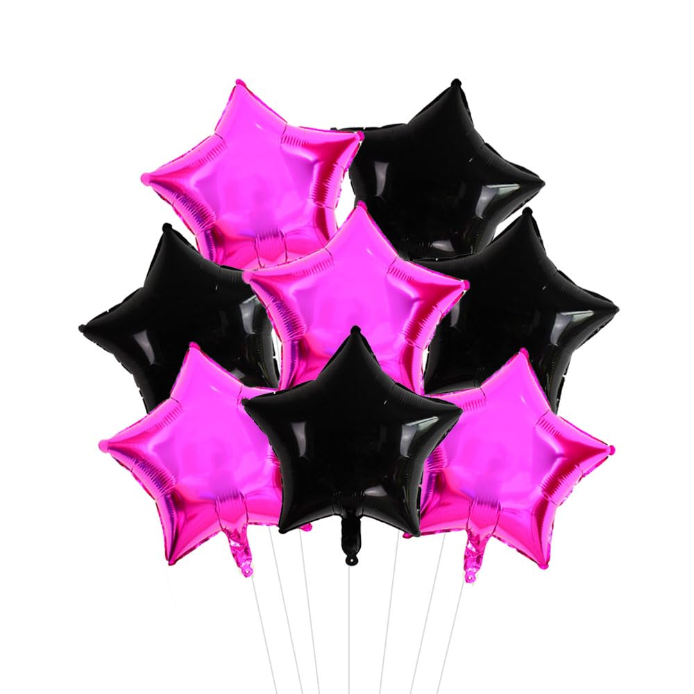 18 Inch Black Hot Pink Star Foil Balloons, 30 Pcs Big Star Shape Mylar Balloon for Party Decorations Wedding Magical Prom Engagement Party Decoration