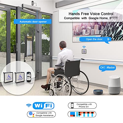 Olideauto Black Color Low Energy Handicap Auto Door Openers,Smart Wifi Door Opener+Wireless Stainless Steel Handicap Push Buttons With 2Pcs Push Panels #TOP2