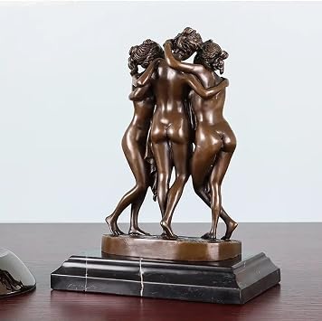 Three Graces Bronze Sculpture Antique Greek Goddess Classic Statue Sexy Nude Woman Art Body Sculpture for Home Decor Collectible Figurines