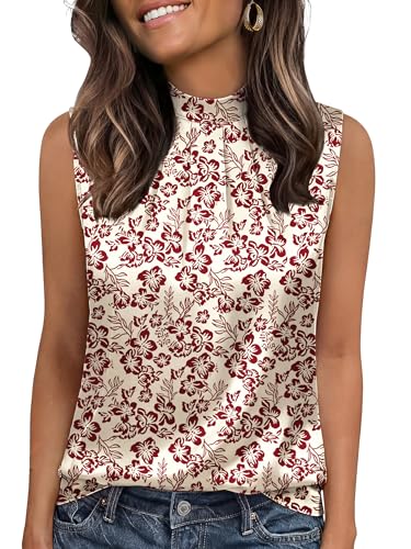 Image of Funlingo Women's Silk Satin Tank Tops Mock Neck Camisole Dressy Sleeveless Blouse Business Casual Pleated Summer Shirts 2026