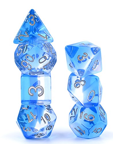 Polyhedral Dice Set D&D Gaming Dice – Blue Aurora Transparent Gradients Dice for Dungeons and Dragons MTG RPG Role Playing Table Game Including Pouch