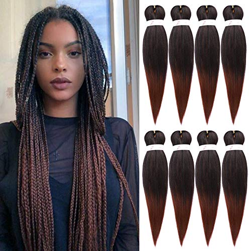 Pre Stretched Braiding Hair 20 Inch Synthetic Professional Braiding Hair EZ Braids Perm Yaki Hair with Itch Free Hot Water Setting Braiding Hair Extensions(8 Packs, 1B/30#)