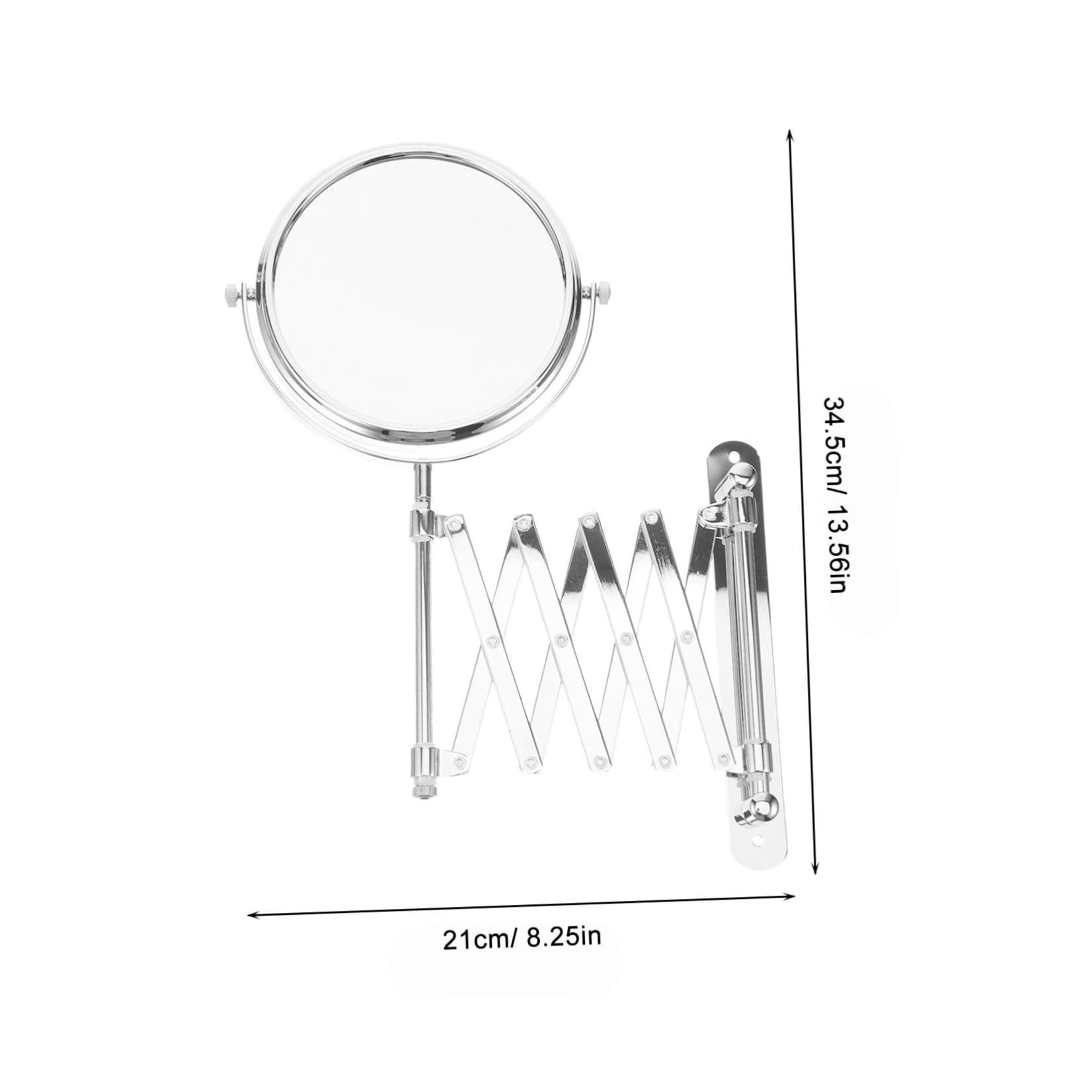 Specchio da Bagno da Parete in Metallo Argento, Specchio Cosmetico Rotondo Estensibile a Doppia Faccia Ingrandimento 3x, Rotazione 360 Gradi per Trucco e Rasatura