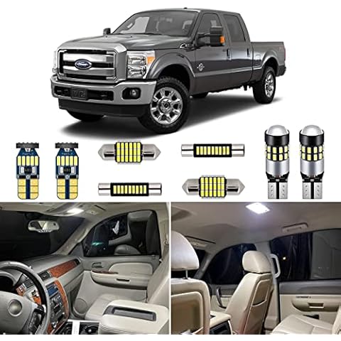 AUTOGINE 11 Piece White Interior LED Lights kit for 2008-2020 Ford F250 F350 Super Duty Super Bright 6000K Interior LED Light Bulbs Package + Install Tool Cover