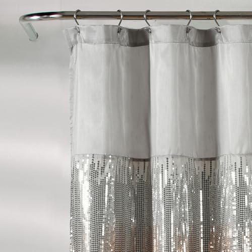 Rideau de douche tissu gris rose blush 183x183 Ciel Nocturne