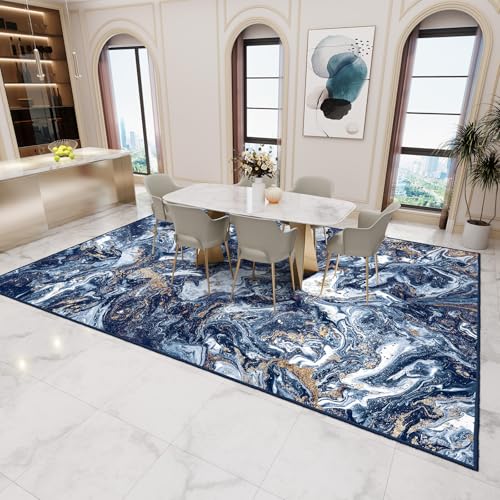 Tapete decorativo lavado 5x7 azul oscuro y dorado miniatura 2