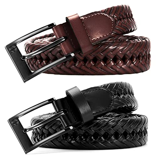Image of CHAOREN Leather Braided Belts for Men 2 Pack - 1 1 /8 inch Leather Belts in Package Box - Versatile Style Solution