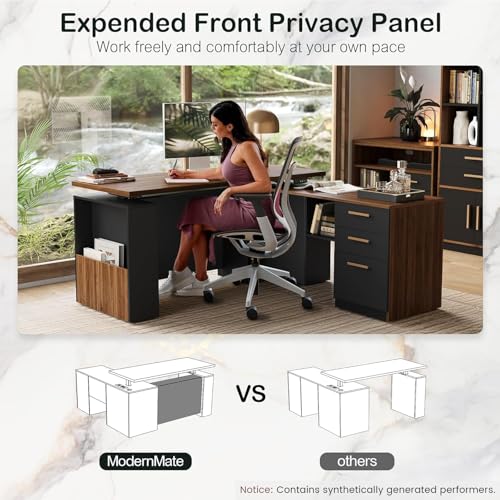 Image of ModernMate 63 inch L Shaped Executive Standing Desk with 3 Drawers