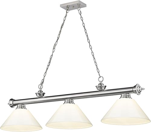 Miniatura 23 de Z-Lite 2306-3RB-PWH - Colgante de billar con cordón, 3 luces, 180 vatios totales, latón frotado