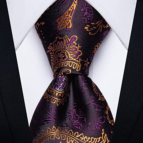 Image of DiBanGu Mens Paisley Tie Set Silk Woven Jacquard Necktie and Pocket Square Cufflinks Gift Set for Wedding Bussiness