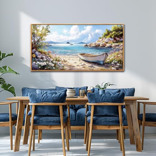 PHAOHUAXM Wall Decor For Living Room Canvas Wall Art For Bedroom Office Print Marine Landscape Paintings Wood Framed Murals Artwork For Modern Stretched and Framed Beach Posters Home Decor 20"X40"