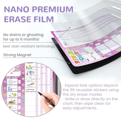 Image of JJPRO Magnetic Reward Chart for Kids with Reward Jar- Behavior Reward Chart System, Toddlers Daily Routine,Visual Schedule Board,96 Reusable Stickers& 45 Star Tokens to Motivate Responsibility
