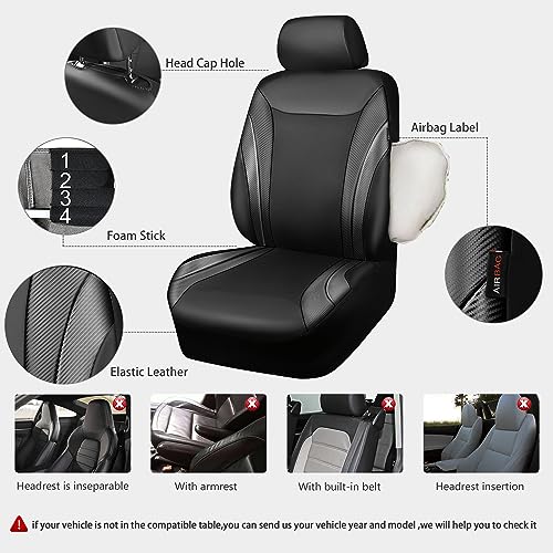CAR PASS Premium Carbon Fiber Leather Car Seat Covers Full Set,Airbag Compatible,5mm Composite Sponge Inside,Sporty Universal Fit for SUV,Van,Sedan,Truck (Full Set,Black) - Image 4