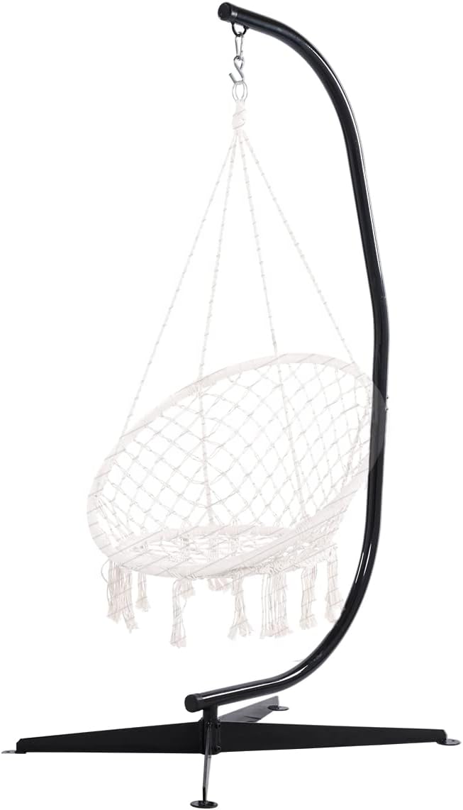 Outdoor Hammock Chair Stand, C Stand Hanging Chair Stand Only Heavy Duty Steel 360 Degree Rotation, Adjustable Height, for Air Porch, Patio, Deck, Yard, 300lb Capacity-Stand Only, Black