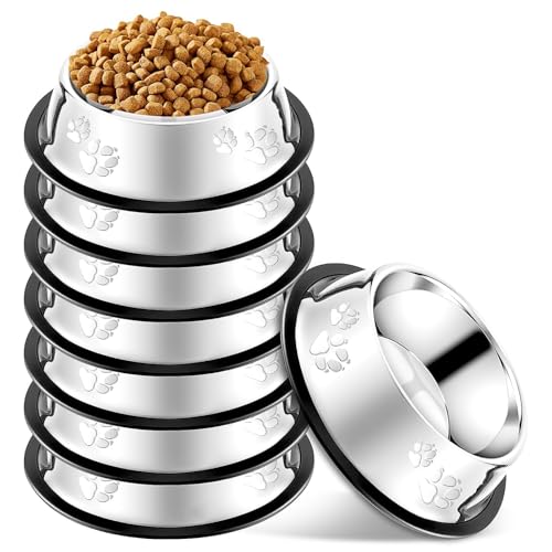 Lot de 8 Gamelles Chien INOX – Bols pour Chats et Chiens Antidérapants avec Bague en Caoutchouc, Bol Nourriture ou Eau, Vaisselle Animaux en Acier...