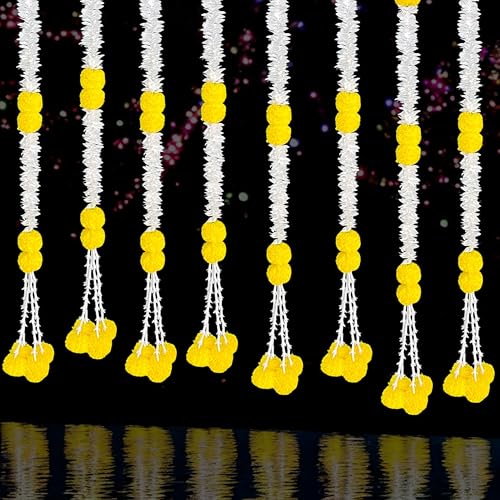 Image of Rajasthan Kraft Artificial Gajra & Marigold Garland with Tuberose Strings | Pack of 7 | 44 Inch Long | Traditional Festival & Wedding Home Dcor for Diwali, Makar Sankranti & Pooja(RK-GJ7-7)