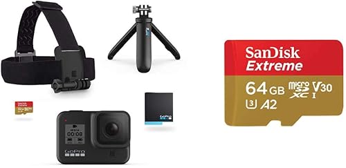 GoPro Pacchetto HERO8 Negro - Incluye Shorty, cinghia per la Testa, battery di riserva e scheda di Memoria da 32 GB + Kit de accesorios