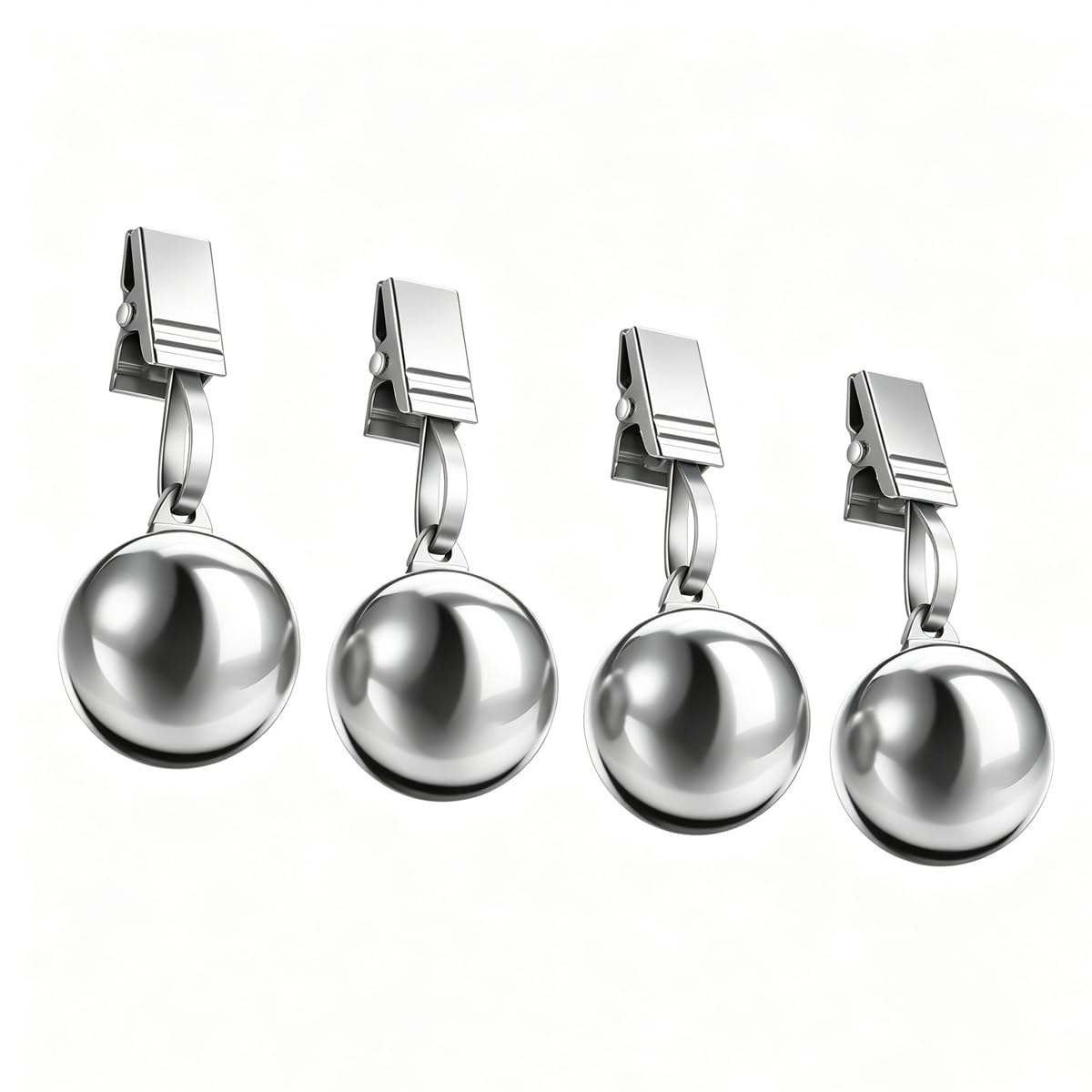 Heshebuy Tablecloth Weights, Tablecloth Pendants, Stainless Steel Balls with Clip for Picnic, Wedding Tables Decor, Decoration, Garden Flag (4, Silver)