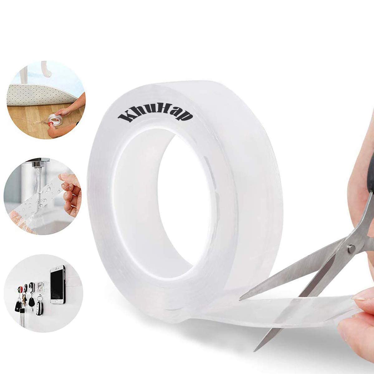 E SHOP WORLD Double Sided Heavy Duty Self Adhesive Multi-Function Sticky Anti-Slip Transparent Reusable Removable Washable Heat resistant Silicone Gel Strips Nano Tape Roll for Wall Stickers, 3 Meter