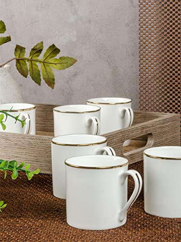Image of SONAKI Bone China Tea Cups /Coffee Mugs with Real Gold Line (White, 140 ml) -Set of 6