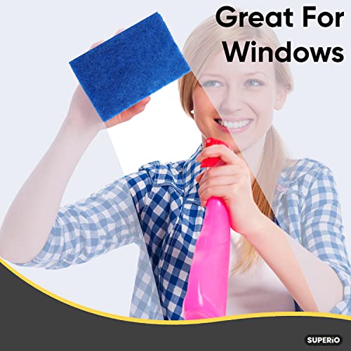 Image of Scouring Pad Non-Scratching Scrubber Non-Scratch Cleaning Scrub Pads, Heavy Duty Scouring Pad, Reusable Kitchen Scrubbing Pad Pack of 3, Blue, By Superio