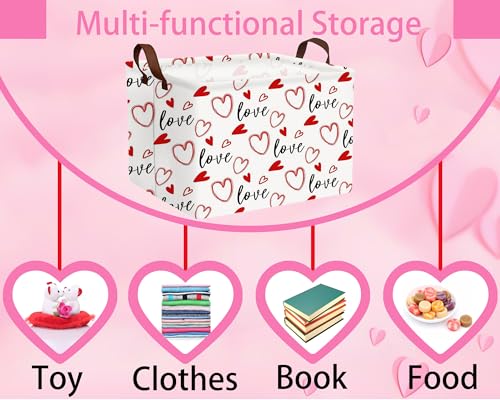 Image of Valentines Day Basket Large Foldable Heart Shaped Storage Box for Gifts Kids Empty Storage Bins Rectangular Toy Organizer Decor (Love Red Hollow Solid Heart)