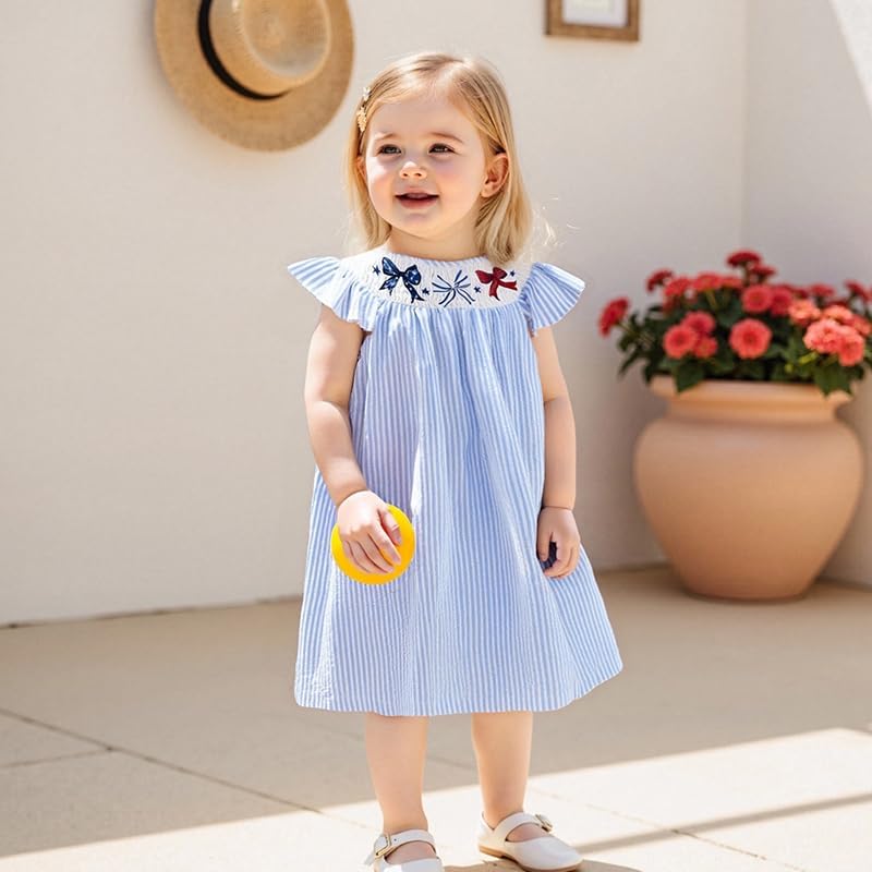 FYBITBO Toddler Baby Girl 4th of July Outfit American Flag Bowknot 4th of July Dress Kids Girls Fourth of July Clothes - Image 3