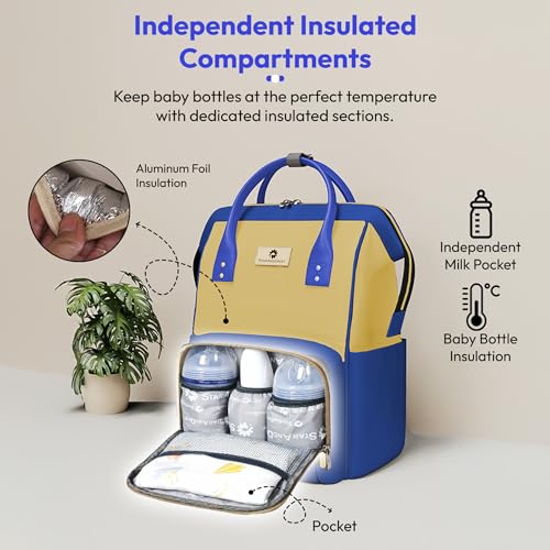 Image of StarAndDaisy Diaper Bag for Mothers for Travel / 30L Lightweight Maternity Bag with 3 Insulated Bottle Pockets /Baby Bag for Mother Travel & Diaper Bag for Baby - Blue Yellow