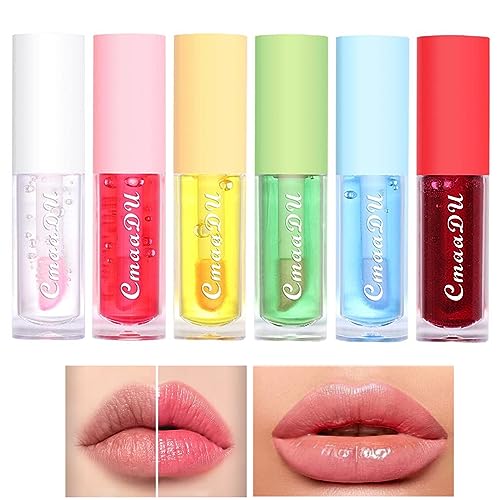 Brillos labiales, Lip Oil, 6 pcs Brillo de Labios con Sabor a Frutas, Lápiz labial Líquido Brillante Transparente Hidratante para Labios de Larga Duración, humecta, elimina las arrugas