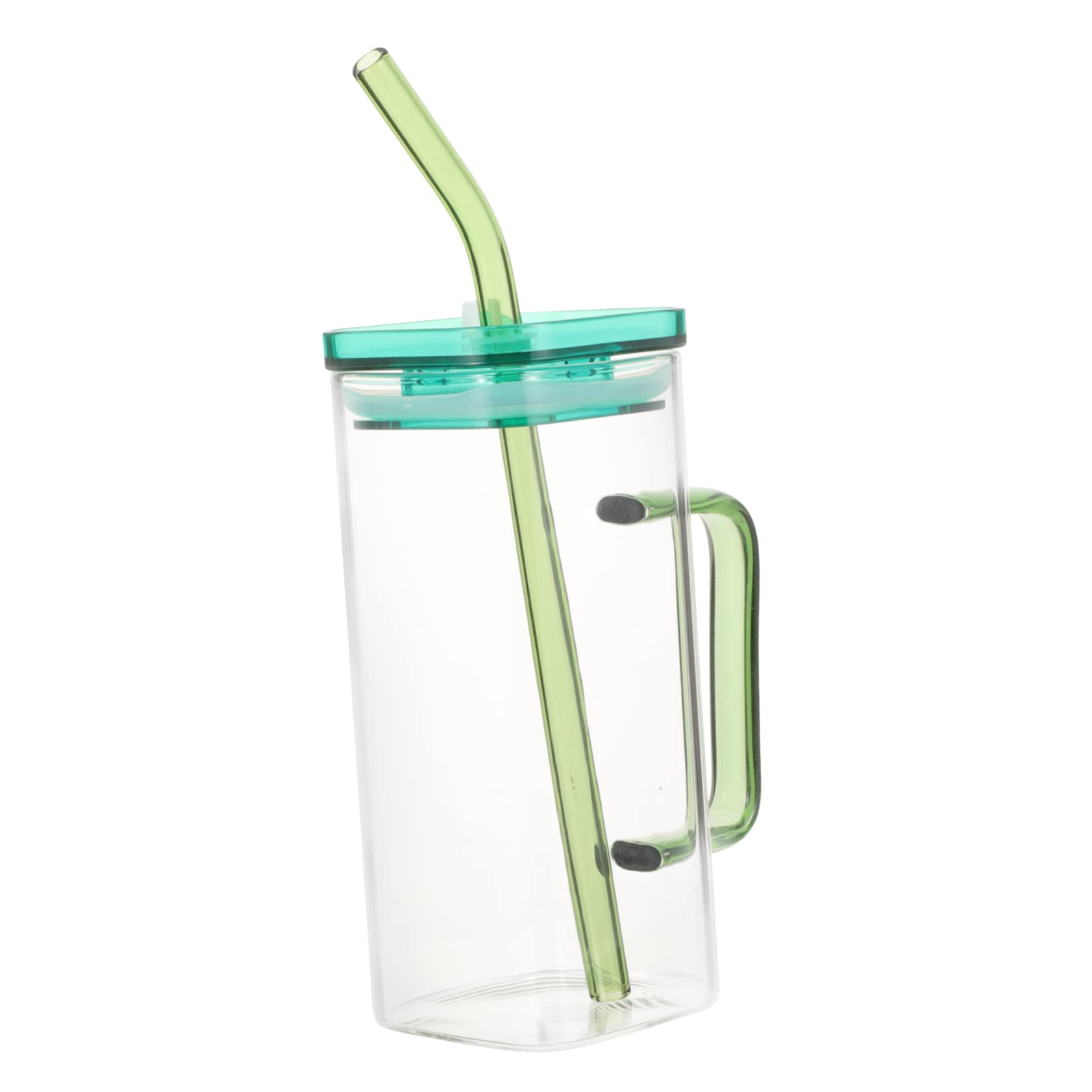 HOLIDYOYO 1 Set Glass with Lid Coffee Mugs with Handle Square Bottle Clear Coffee Cup Coffee Mugs with Lid Spill Proof Straw Sippy Cup Clear Cups Straws Glass Cup with Straw Green