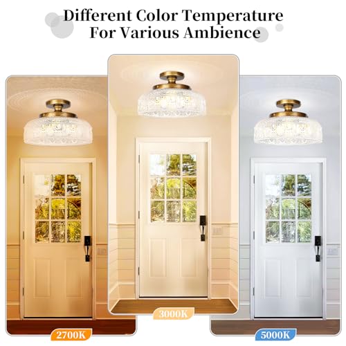Lamomo Semi Flush Mount Ceiling Light, 3-Bulb Hallway Light Fixture, Antique Brass Gold Globe Glass Close To Ceiling Light,Indoor Hanging Light For Bedroom Kitchen Porch Hallway,Bulbs Not Included thumb #5
