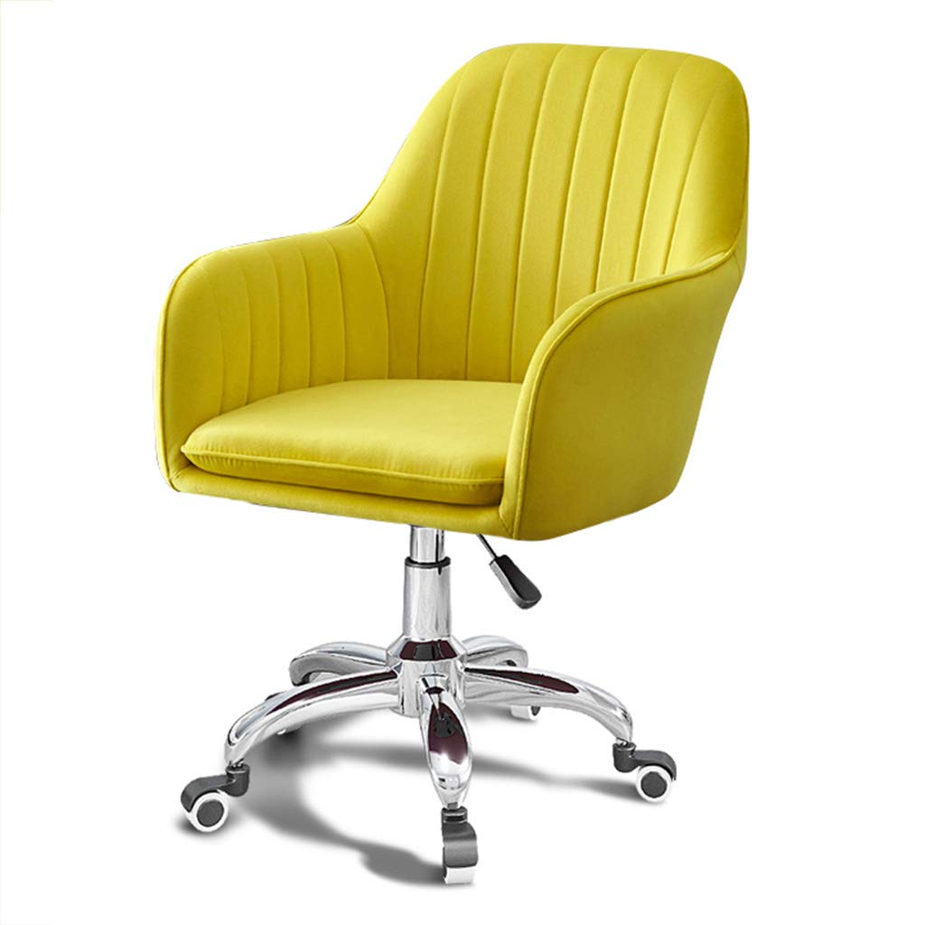 Sedia da ufficio in velluto con supporto lombare, moderna, girevole, con base, ergonomica, per soggiorno, camera da letto, ufficio, studio di toeletta, giallo, giallo