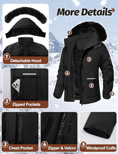 CMTOP Chaqueta Esqui Mujer Chaqueta Cálida de Invierno para Mujer al Aire Libre Abrigo Impermeable a Prueba de Viento Chaqueta de Esquí para Acampar con Capucha Desmontable - imagen 4
