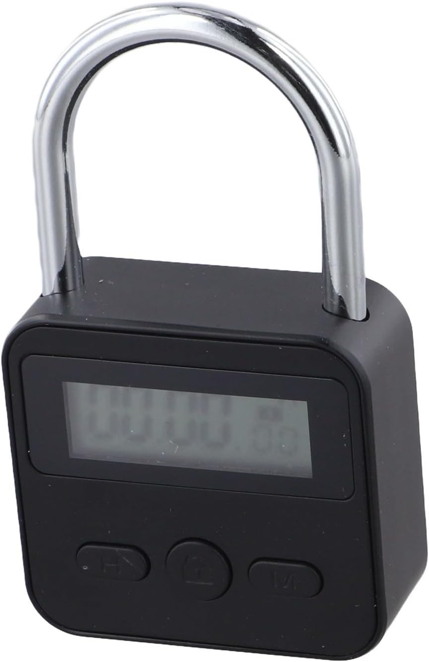 Rechargeable Padlock with LCD Display, Electronic Timer Lock to 99H Phone Addiction & Sleep Habit Management, Alloy Body, Silver(Black)