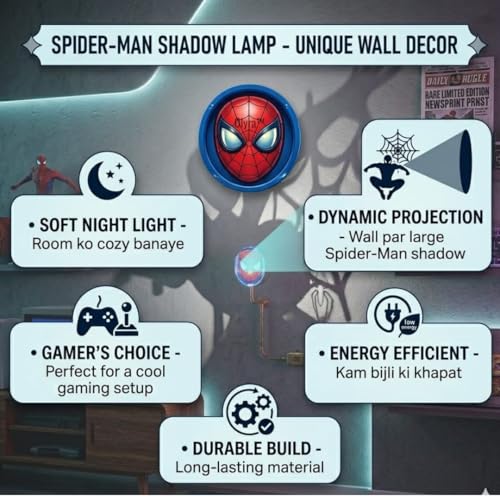 Image of OLYRA Superhero Shadow Lamp for Bedroom Wall | 3D Night Lamp for Kids Room | LED Superhero Shadow Light for Wall Decor | USB Powered Shadow Projection Lamp | Birthday Gift for Boys