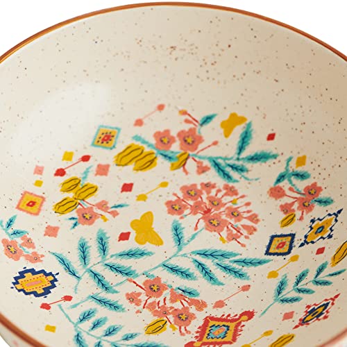 Image of Chumbak Farmhouse Pasta Bowl - 800ml Capacity, Hand-Painted Floral Design, Premium Ceramic Serving Bowl, Chip Resistant, Ideal for Pasta Salad & Everyday Dining, Home Decor Gift