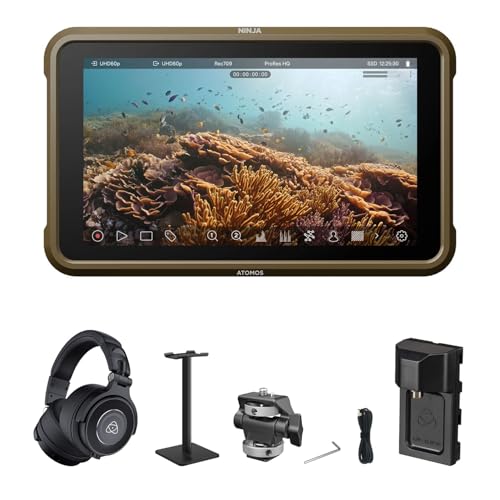 Image of Atomos Ninja 5.2 inch 4K HDMI Recording Monitor with Atomos StudioSonic Professional Over-Ear Headphones (Black), Headphone Stand & Swivel and Tilt Adjustable Monitor Mount (Cold Shoe Mount) Bundle Kit