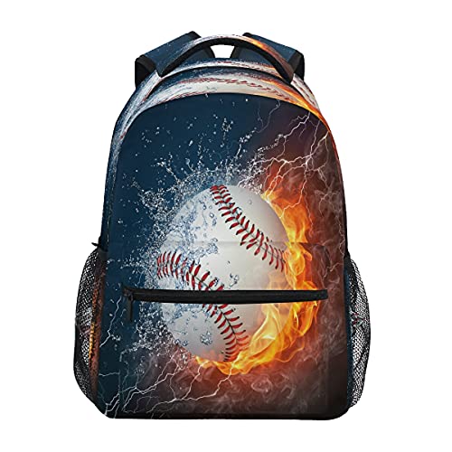 baihuishop Baseball Water Fire Backpacks Travel Laptop Daypack School Bags for Teens Men Women, one-size(A01e18010)
