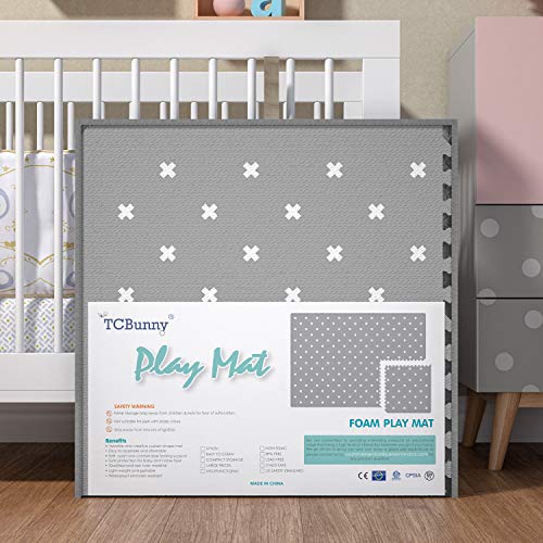 Tcbunny Extra Large Baby Foam Play Mat - 4Ft X 6Ft Non-Toxic Puzzle Floor Mat For Kids & Toddlers, Waterproof Expandable Tiles With Edges (Grey With White Cross) #TOP2