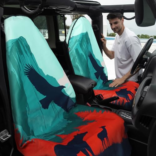 Image of Waterproof Car Seat Cover with Non-Slip Back - Portable Auto Seat Cushion Fit for Cars Truck SUV Seats - Universal Carseat Protector Great for Dog or Kid Outdoor Sport Activities(Bear & Bird)