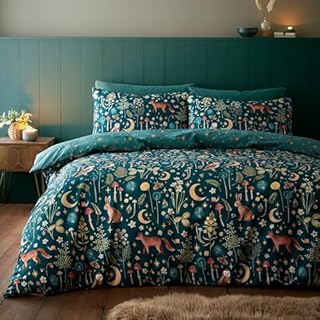 Catherine Lansfield Enchanted Twilight Reversible Double Duvet Cover Set with Pillowcases Forest Green