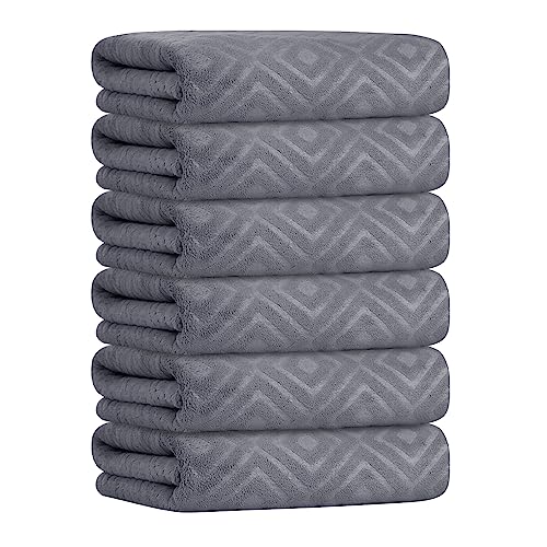 Image of JML Bath Towel, Microfiber Bath Towels Set 6 Pack (30 inch x 60 inch) - Large Size, Extra Absorbent, Quick Drying, Grey Diamond Embossed