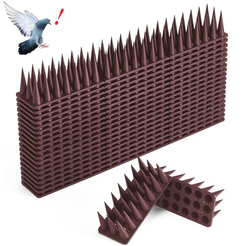 CIIC Bird Spikes, 20 Pack Pigeon Squirrel Raccoon Cat Deterrent Spike Outside Anti Robin Defender Outdoor to Keep Birds Away Roof Fence Window Nest 18.7 Feet(5.7m), Brown