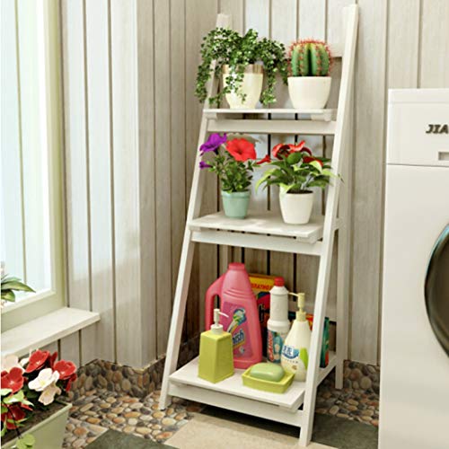 Xxjjdt Lyx Folding Flower Stand, Flower Stand Fold Simple Solid Wood Shelf Landing Bookshelf Shelf Balcony Bonsai Shelf Korean Style Rural White #TOP21